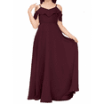thumbnail image 1 of V Neck Junior Bridesmaid Dresses Long Off-Shoulder Chiffon Flower Girl Dress for Teen Girls Party Pageant Gowns-Cabernet-2Y, 1 of 9