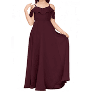 V Neck Junior Bridesmaid Dresses Long Off-Shoulder Chiffon Flower Girl Dress for Teen Girls Party Pageant Gowns-Cabernet-4Y
