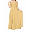 thumbnail image 1 of V Neck Junior Bridesmaid Dresses Long Off-Shoulder Chiffon Flower Girl Dress for Teen Girls Party Pageant Gowns-Gold-14Y, 1 of 9