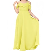 V Neck Junior Bridesmaid Dresses Long Off-Shoulder Chiffon Flower Girl Dress for Teen Girls Party Pageant Gowns-Lemon-2Y