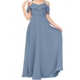 thumbnail image 1 of V Neck Junior Bridesmaid Dresses Long Off-Shoulder Chiffon Flower Girl Dress for Teen Girls Party Pageant Gowns-Slate Blue-10Y, 1 of 9