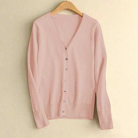 V-Neck Knit Base Layer, Long Sleeve Cardigan, Casual Everyday Top Pink Xxl , Cardigan