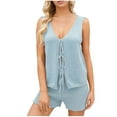 thumbnail image 1 of V-Neck Knit Sets for Women Sleeveless Tie-Front Tank Veats with Elastic Waist Shorts Loungewear Outfits Soft Sweater Shorts Sets Ladys Two Piece Sets Dressy Blue XL, 1 of 7