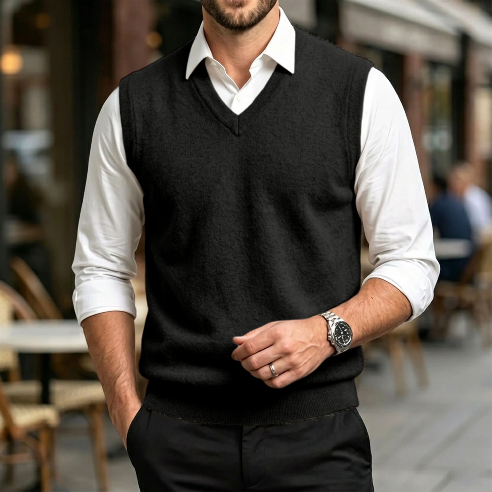 Knit Filet V Neck Knit Sweater Vest Mens Solid Color Sleeveless Thin Knit Pullover ...