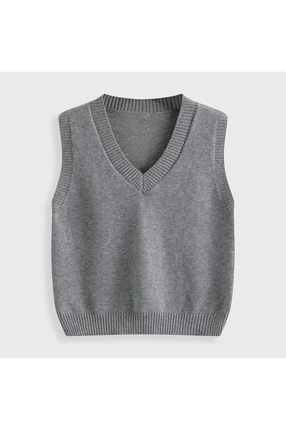 V Neck Knitted Vests for Boys Girls Sleeveless Sweater Vest Pullover Knitwear Crop Tops Kids School Uniform Clothes Uniform Sweaters For Boys Navy
