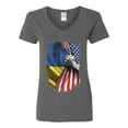 thumbnail image 1 of V-Neck Ladies America USA Ukraine Ukrainian Flag Map People Support DT T-Shirt Tee, 1 of 2