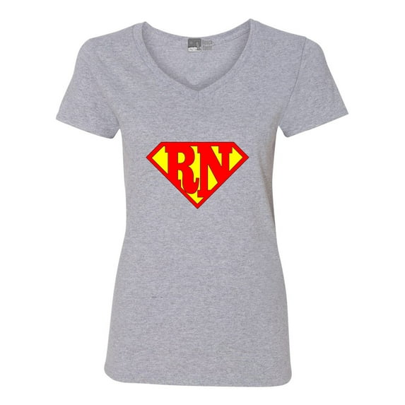 V-Neck Ladies Super Nurse RN Registered Nurse Super Hero DT T-Shirt Tee