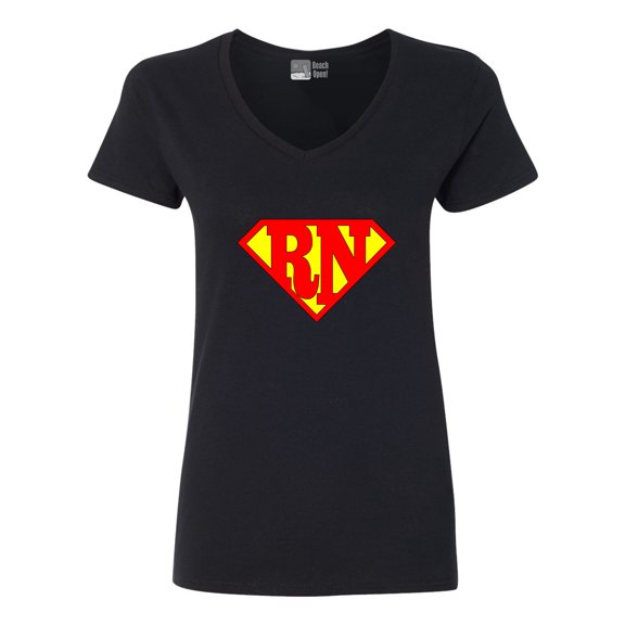 V-Neck Ladies Super Nurse RN Registered Nurse Super Hero DT T-Shirt Tee