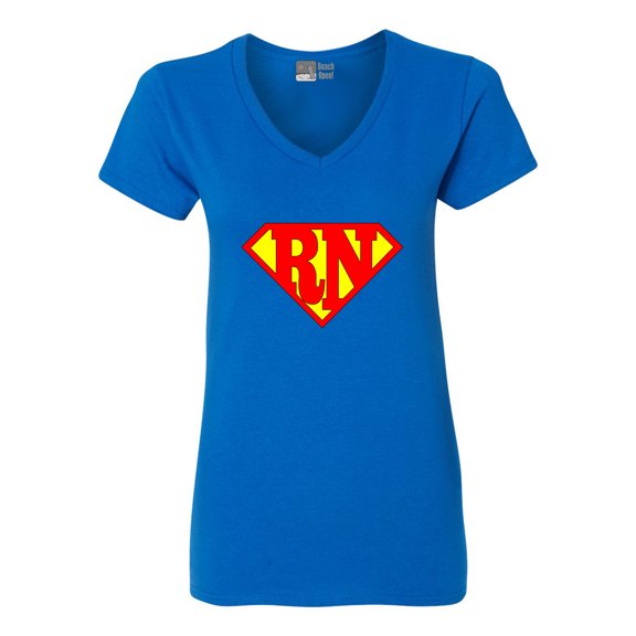 V-Neck Ladies Super Nurse RN Registered Nurse Super Hero DT T-Shirt Tee