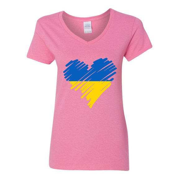 V-Neck Ladies Ukraine Ukrainian Heart Love Flag Pride DT T-Shirt Tee