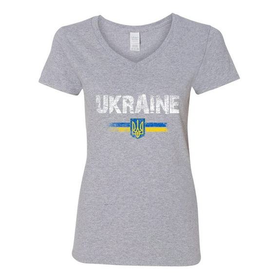 V-Neck Ladies Vintage Ukraine Ukrainian Flag Pride DT T-Shirt Tee