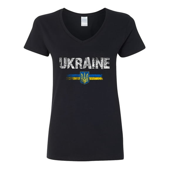 V-Neck Ladies Vintage Ukraine Ukrainian Flag Pride DT T-Shirt Tee