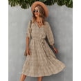 thumbnail image 1 of V Neck Leopard Print Ribbon Tie Waist Tiered Dress for Women, 1 of 3