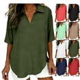 thumbnail image 1 of V-Neck Linen Shirt for Women Collared Elbow-Length Tees Shirts Travel Casual Loose Pullover Classic T-Shirt, 1 of 7