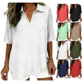 thumbnail image 1 of V-Neck Linen Shirt for Women Collared Elbow-Length Tees Shirts Travel Casual Loose Pullover Classic T-Shirt, 1 of 6