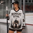 thumbnail image 1 of V Neck Long Sleeve Graphic Top For Women Halloween Haunted Night Theme Hockey Jersey Relaxed Fit Casual Long Sleeve Shirt Ideal For Halloween Party And Holiday Gathering White 3XL, 1 of 6