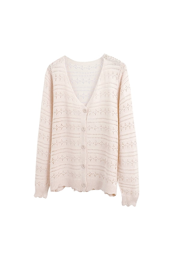 V-Neck Long-Sleeve Knit Cardigan – Breathable Cotton-Linen Open-Front Top, Solid Color Versatile Layering Piece (Blue, Black, Mint Green, Pink, White, Beige | M-XL) | Yubnlvae (Beige | XL)