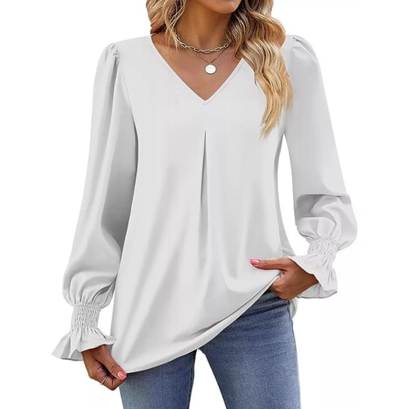 V-Neck Long Sleeve Ruffle Cuff Blouse – Elegant Casual Women’s Top