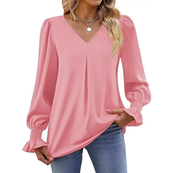 V-Neck Long Sleeve Ruffle Cuff Blouse – Elegant Casual Women’s Top