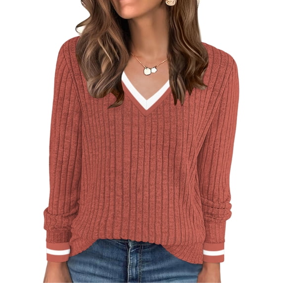 V Neck Long Sleeve Shirts for Women Caramel XXL