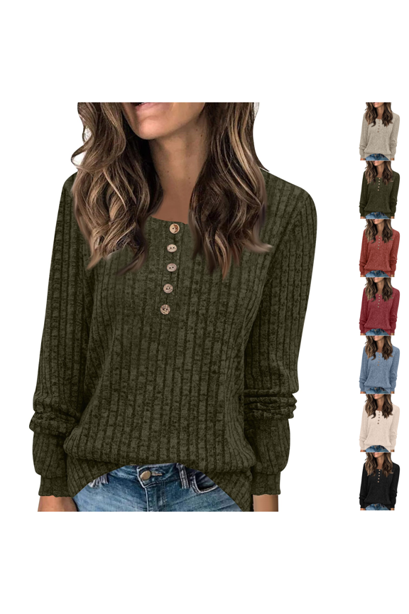 V Neck Long Sleeve Shirts for Women Casual Fall Tops Lightweight Tunic Sweaters Fashion Clothes Loose Fit 2026 Army Green L