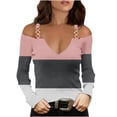 thumbnail image 1 of V Neck Long Sleeve Shirts for Women Cold Shoulder Tee Solid Graphic Color Block Casual Plus Size Tunic Tops Fashion Pullover(Pink,XXXL), 1 of 5