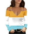 thumbnail image 1 of V Neck Long Sleeve Shirts for Women Cold Shoulder Tee Solid Graphic Color Block Casual Plus Size Tunic Tops Fashion Pullover(Yellow,XXL), 1 of 5