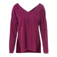 thumbnail image 1 of V-Neck Long Sleeve Solid Color Furcal T-Shirt For Women - Deep Red - XL, 1 of 4