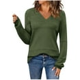 thumbnail image 1 of V-Neck Long Sleeve Sweater Women Thin Knit Ribbed Cuff Winter Warm Long Sleeve Shirts Solid Fashion Eyelet Knitted Pullover Sweaters Tops, 1 of 5