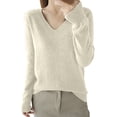 thumbnail image 1 of V Neck Long Sleeve for Womens Fuzzy Knit Casual Sweaters Teen Girls Cute Soft Pullover Tops Jumper, 1 of 4