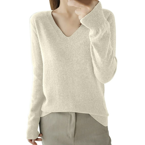 V Neck Long Sleeve for Womens Fuzzy Knit Casual Sweaters Teen Girls Cute Soft Pullover Tops Jumper
