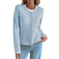 thumbnail image 1 of V-Neck Long Sleeves Cardigan Sweaters for Women Fall Winter Chunky Cropped Button Down Knit Sweater Jackets Blue M, 1 of 8