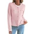 thumbnail image 1 of V-Neck Long Sleeves Cardigan Sweaters for Women Fall Winter Chunky Cropped Button Down Knit Sweater Jackets Pink L, 1 of 8