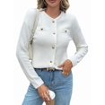 thumbnail image 1 of V-Neck Long Sleeves Cardigan Sweaters for Women Fall Winter Chunky Cropped Button Down Knit Sweater Jackets White S, 1 of 8