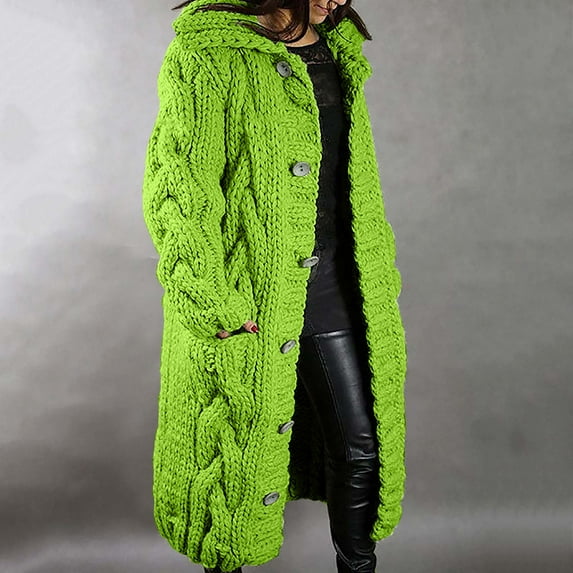 V-Neck Longline Cardigan, Plus-Size Duster Sweater, Relaxed Knit Coat Army Green 3Xl , Cardigan