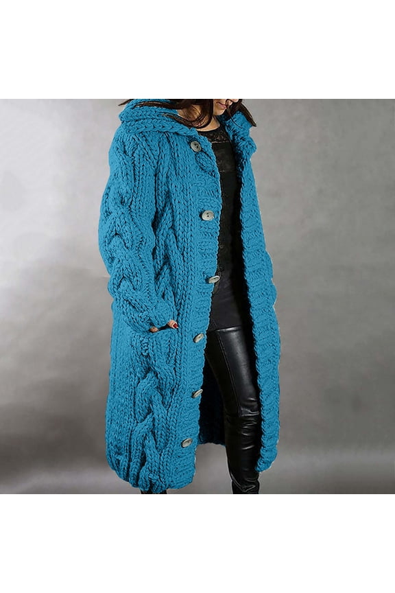 V-Neck Longline Cardigan, Plus-Size Duster Sweater, Relaxed Knit Coat Sky Blue L , Cardigan