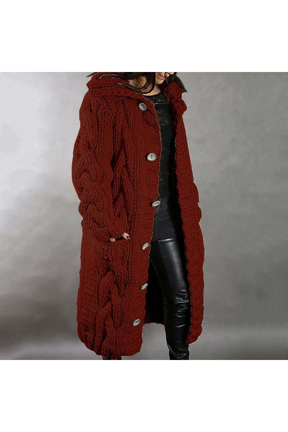 V-Neck Longline Cardigan, Plus-Size Duster Sweater, Relaxed Knit Coat Wine L , Cardigan
