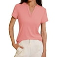 thumbnail image 1 of V Neck Loose Fit Short Sleeve Shirt For Women Spring Summer Tail Hem Blouse Top, 1 of 2