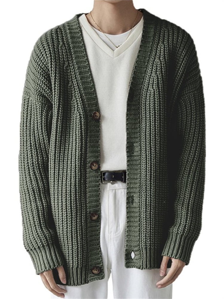 Men's Cardigan Sweater Knitwear Cable Knit Regular Cropped Knitted Plain V Neck Warm Ups