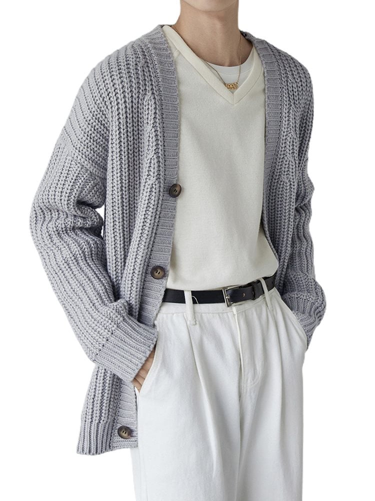 Cotton Crepe V-Neck Cardigan Men