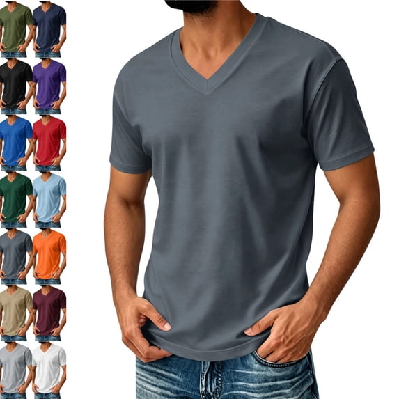 V Neck Mens T-Shirts Short Sleeve Summer Comfort T Shirts for Men V Neck Breathable Comfy T Shirts for Man Solid Tees Dark Gray 220
