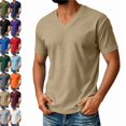 thumbnail image 1 of V Neck Mens T-Shirts Short Sleeve Summer Comfort T Shirts for Men V Neck Breathable Comfy T Shirts for Man Solid Tees Khaki 230, 1 of 8