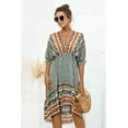 thumbnail image 1 of V Neck Mixed Print Asymmetrical Hem Bohemian Style Dress for Women, 1 of 3