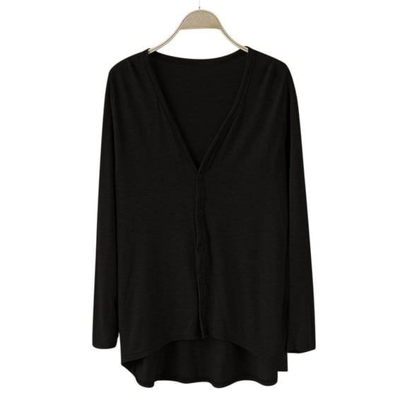 V-Neck Modal Duster, Hi-Low Hem Cardigan, Irregular Cover-Up Black One Size , Jacket