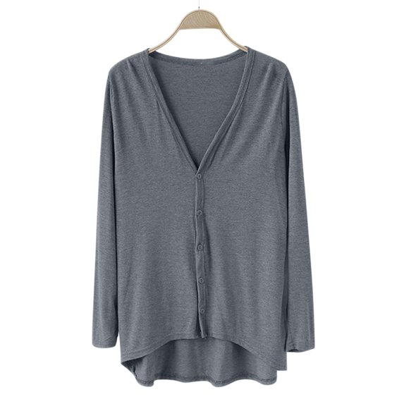 V-Neck Modal Duster, Hi-Low Hem Cardigan, Irregular Cover-Up Dark Gray One Size , Jacket