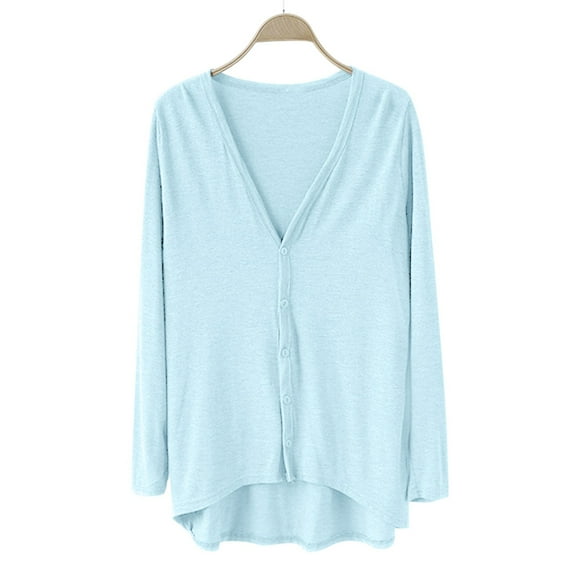 V-Neck Modal Duster, Hi-Low Hem Cardigan, Irregular Cover-Up Light Blue One Size , Jacket