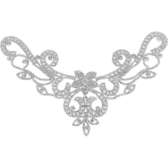 V-Neck Neckline Crystal Applique Sew on Rhinestone Applique Silver Rhinestone Applique for Wedding Dress Neckline/Belt/Headpiece Rhinestones Gown Embellishments