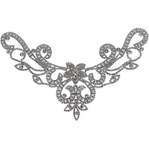 V-Neck Neckline Crystal Applique Sew on Rhinestone Applique Silver Rhinestone Applique for Wedding Dress Neckline