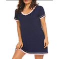 thumbnail image 1 of V-Neck Night Gown for Ladies With Pockets, Women's Nightdress Short Sleeve Sleep Sleep Dress Loungewear Pajama Dress, Navy, 1 of 5