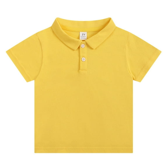 V Neck Oversized Tshirts for Girl , New Boys' Uniform Short Sleeve Shirt Children's Summer Stretch Cotton Button Neck Lapel T-Shirt Tee Yellow 4-5Y